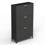 3 Drawer All Steel Shoe Cabinet, Freestanding Shoe Rack Storage Organizer with Flip Door, Modern Tipping Bucket Shoe Cabinet for Entryway, Hallway, Bedroom, Black