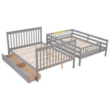 Full Over Full Bunk Bed with 2 Drawers and Staircase