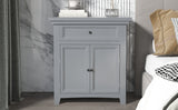 Modern Nightstand with Slide Drawer and Flip Cabinet，Gray