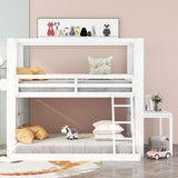 Twin Over Full Bunk Bed with Desk Storage Shelves