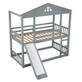 Twin over Twin House Bunk Bed with Convertible Slide and Ladder,Converts into 2 Separate Platform Beds,Gray