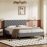 Queen Upholstered Linen Platform Bed - Gray