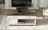 ON-TREND Two-tone Retro Cocktail Table Coffee Table Easy Assembly Movable with Caster Wheels for Livingroom (Antique Gray)