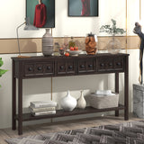 TREXM Rustic Entryway Console Table, 60" Long Sofa Table with two Different Size Drawers and Bottom Shelf for Storage (Espresso)