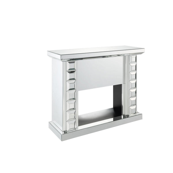 Wood And Glass Electric Fireplace With Touch Panel or Remote Controller, Silver