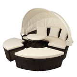 Patio Furniture Round Outdoor Sectional Sofa Set Rattan Daybed Sunbed with Retractable Canopy, Separate Seating and Removable Cushion (Beige)
