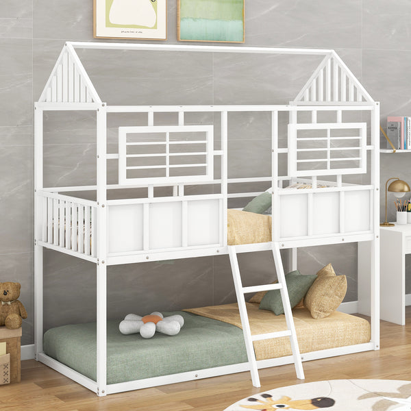 Twin over Twin Size Metal Low Bunk Beds