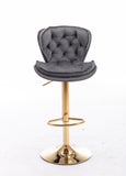 Set of 2  Bar Stools,with Chrome Footrest and Base Swivel Height Adjustable Mechanical Lifting Velvet + Golden Leg Simple Bar Stool-gray