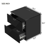 Nightstand with 2 Drawers, USB Charging Ports, Wireless Charging and Remote Control LED Light-Black