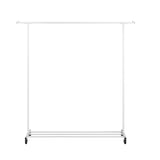 Garment Rack With Wheels;  Clothing Rack with Mesh Storage Shelf;  Capacity 100 lbs;  2 Brakes;  Sturdy Steel Frame;  White