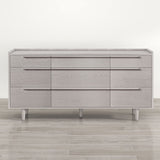 Modern Style Wood Grain 9-Drawer Dresser with Solid Wood Legs, Stone Gray
