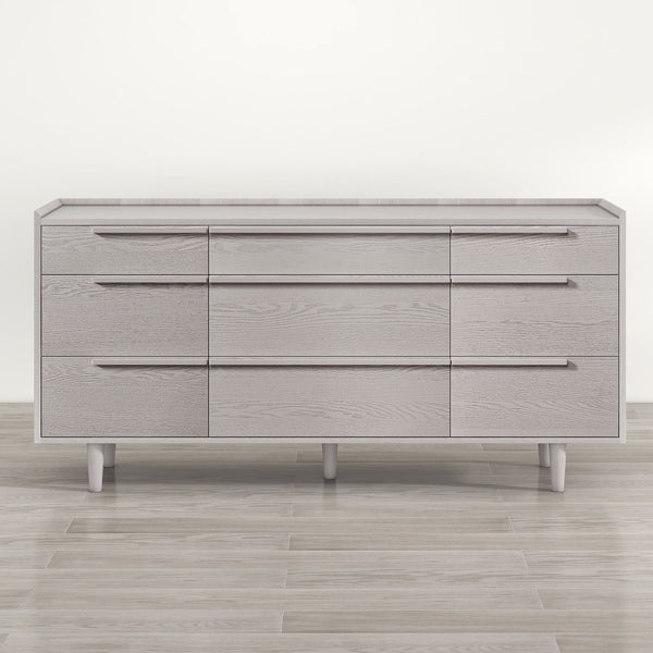 Modern Style Wood Grain 9-Drawer Dresser with Solid Wood Legs, Stone Gray