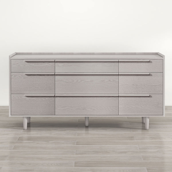 Modern Style Manufactured Wood 9-Drawer Dresser with Solid Wood Legs, Stone Gray