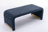 New Boucle Fabric Loveseat Ottoman Footstool Bedroom Bench Shoe Bench With Gold Metal Legs,Dark Blue
