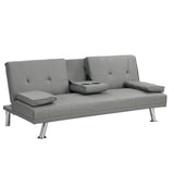 sofa bed with Armrest two holders  WOOD FRAME, STAINLESS LEG, FUTON GREY PVC