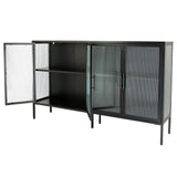 Accent 4 Glass Doors Buffet Storage Cabinet with Adjustable Shelves and Feet Cold-Rolled Steel Tempered Glass Sideboard  for Living Room Kitchen Room Black Color