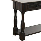TREXM Console Table 64" Long Extra-thick Sofa Table with Drawers and Shelf for Entryway, Hallway, Living Room (Distressed Black)