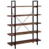 5-tier Industrial Bookcase with Rustic Wood and Metal Frame, Large Open Bookshelf for Living Room（Distressed Brown）