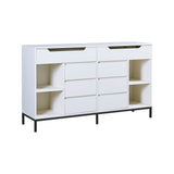 Modern Dresser with Flip Mirror and Metal leg,Storage Cabinet with 8 Drawers and 4 Open Shleves,White