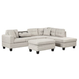 Sectional Sofa with Storage Ottoman, L-Shape Couch with 2 Pillows and Cup Holder