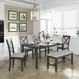 6-Piece Kitchen Dining Table Set Wooden Rectangular Dining Table, 4 Dining Chairs