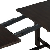 Retro Industrial Style 7-Piece Dining Table Set Extendable Table with 18” Leaf and Six Wood Chairs