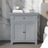 Modern Nightstand with Slide Drawer and Flip Cabinet，Gray