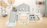 Kids Slide Playset Structure, Freestanding Castle Climber with Slide and Basketball Hoop, Toy Storage Organizer for Toddlers, Kids Climbers Playhouse for Indoor Outdoor Playground Activity