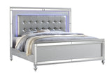 Queen 5 Piece LED Bedroom set made with wood in Silver Color