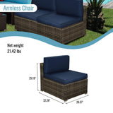 Outdoor Garden Patio Furniture 8-Piece Brown Rattan Wicker Sectional Blue Cushioned Sofa Sets