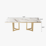 Bura Modern Marble Dining Table with Rectangular Tabletop Gold Stainless Legs, for Kitchen and Dining Room