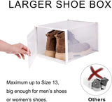 Storage Shoe Box, Foldable Clear Sneaker Display Box, Stackable Storage Bins Shoe Container Organizer, 6 Pack - White,X-Large
