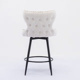 A&A Furniture,Counter Height 25" Modern Linen Fabric bar chairs,180° Swivel Bar Stool Chair for Kitchen,Tufted Cupreous Nailhead Trim Burlap Bar Stools with Metal Legs,Set of 2 (Beige)