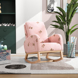 26.8"W Modern Rocking Chair for Nursery, Mid Century Accent Rocker Armchair With Side Pocket, Upholstered High Back Wooden Rocking Chair for Living Room Baby Kids Room Bedroom, Pink Boucle