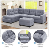 Grey Sectional Sofa with Reversible Chaise with Storage Ottoman