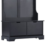 All in One Hall Tree with 3 Top Shelves and 2 Flip Shoe Storage Drawers, Wood Hallway Organizer with Storage Bench and Metal Hanging Hooks