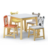 5 Piece Kiddy Table and Chair Set , Kids Wood Table with 4 Chairs Set Cartoon Animals (bigger table)（3-8 years old）