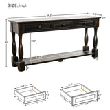 TREXM Console Table 64" Long Extra-thick Sofa Table with Drawers and Shelf for Entryway, Hallway, Living Room (Distressed Black)