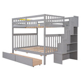 Full Over Full Bunk Bed with 2 Drawers and Staircase
