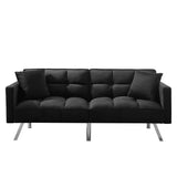 FUTON SOFA SLEEPER BLACK VELVET WITH 2 PILLOWS （same as W223S01430 Size difference, See Details in page.）