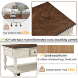 ON-TREND Two-tone Retro Cocktail Table Coffee Table Easy Assembly Movable with Caster Wheels