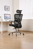Multifunctional Mesh Office Chair - Adjustable Backrest Height, 4D Arms, Lumbar Support, Headrest and Tilt Angle - Metal Base Quiet Rubber Wheels Ergonomic High Back Computer Desk Chair (Black)