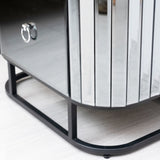 Mirrored Nightstand, Mirrored Bedside Table, Grey End Table for Bedroom, Living Room (Black Iron Frame)