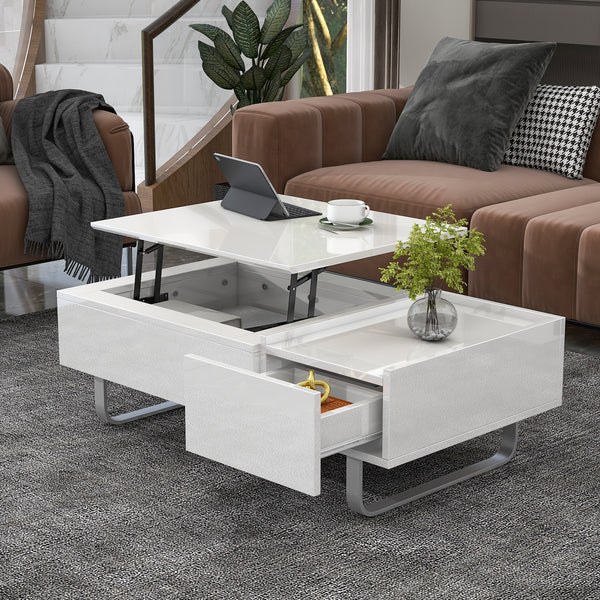 ON-TREND Multi-functional Coffee Table with Lifted Tabletop, Contemporary Cocktail Table with Metal Legs