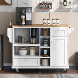 Kitchen Island Cart with Storage Cabinet and Two Locking Wheels ,Solid wood desktop, Microwave cabinet