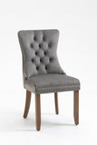 Upholstered Button Tufted Back Gray Velvet Dining Chair with Nailhead Trim and Solid Wood Legs 2 Sets