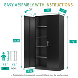 Metal Storage Cabinet,Steel Storage Cabinet with 2 Doors and 4 Adjustable Shelves,Black Metal Cabinet with Lock,72"Tall Steel