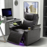 Power Motion Recliner with USB Charging Port and Hidden Arm Storage 2 Convenient Cup Holders Design and 360° Swivel Tray Table,Black（旧PP198292AAB）