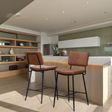 Bar Stools Set of 2, 25" Hight Back Stool Upholstered Counter Chair Heavy-Duty Steel Frame Pub Breakfast Bar Chairs for Kitchen, Brown