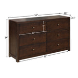 Vintage Aesthetic Solid Wood 6 Drawer Double Dresser in Rich Brown